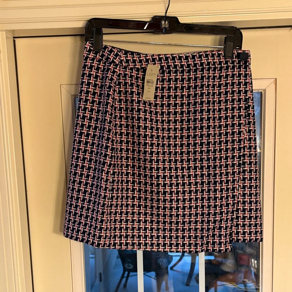 LOFT Tweed Wrap Skirt in Navy and Pink 8P - Picture 1 of 7